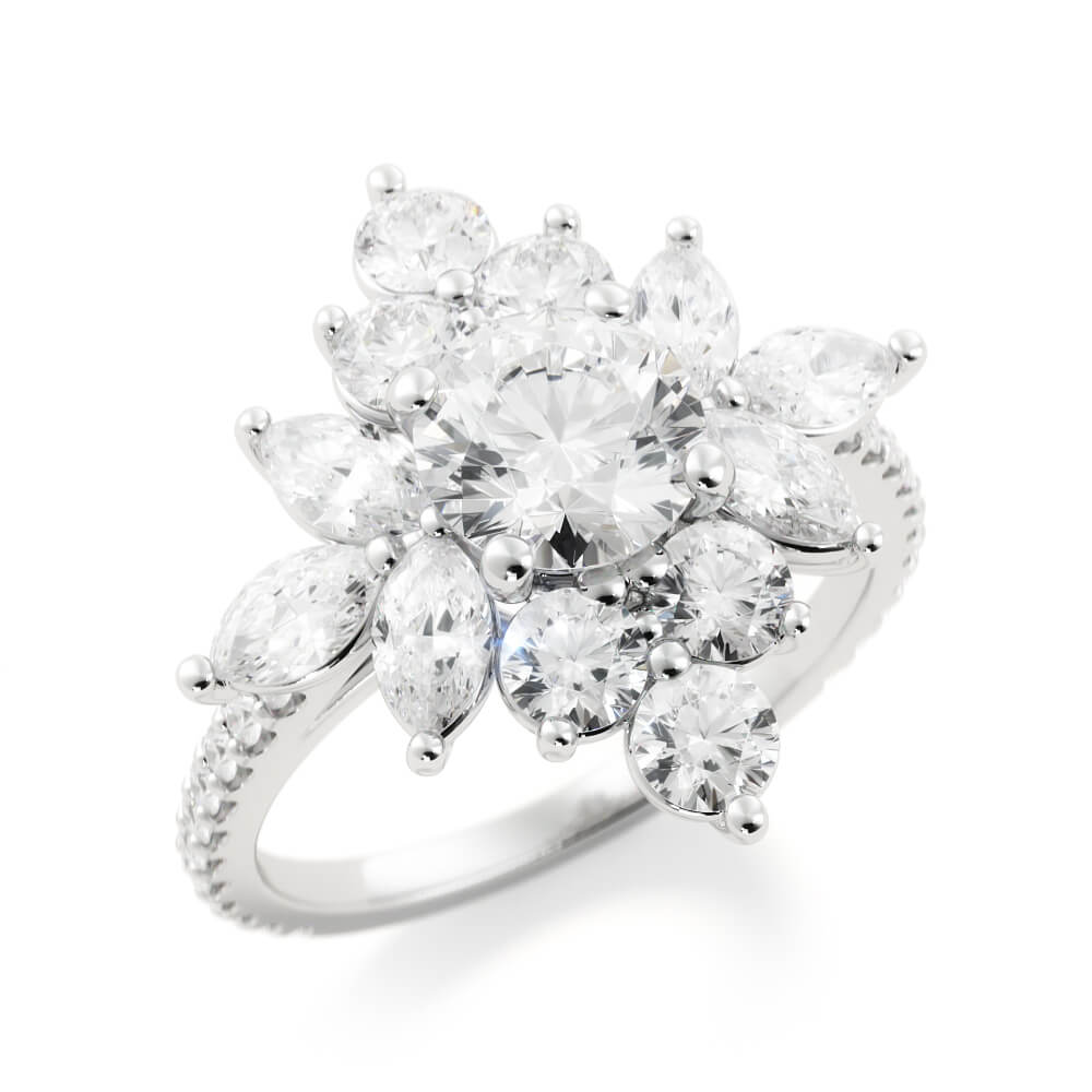 two carat lab grown diamond custom engagement ring with diamonds on the band in platinum