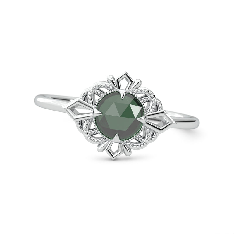 Art Deco Green Tourmaline Engagement Ring in 14K White Gold