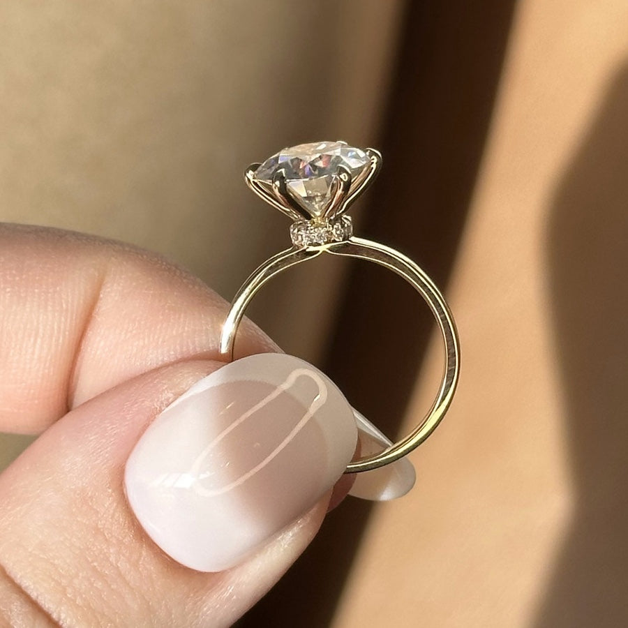 Shown with 3ct (9mm) Moissanite