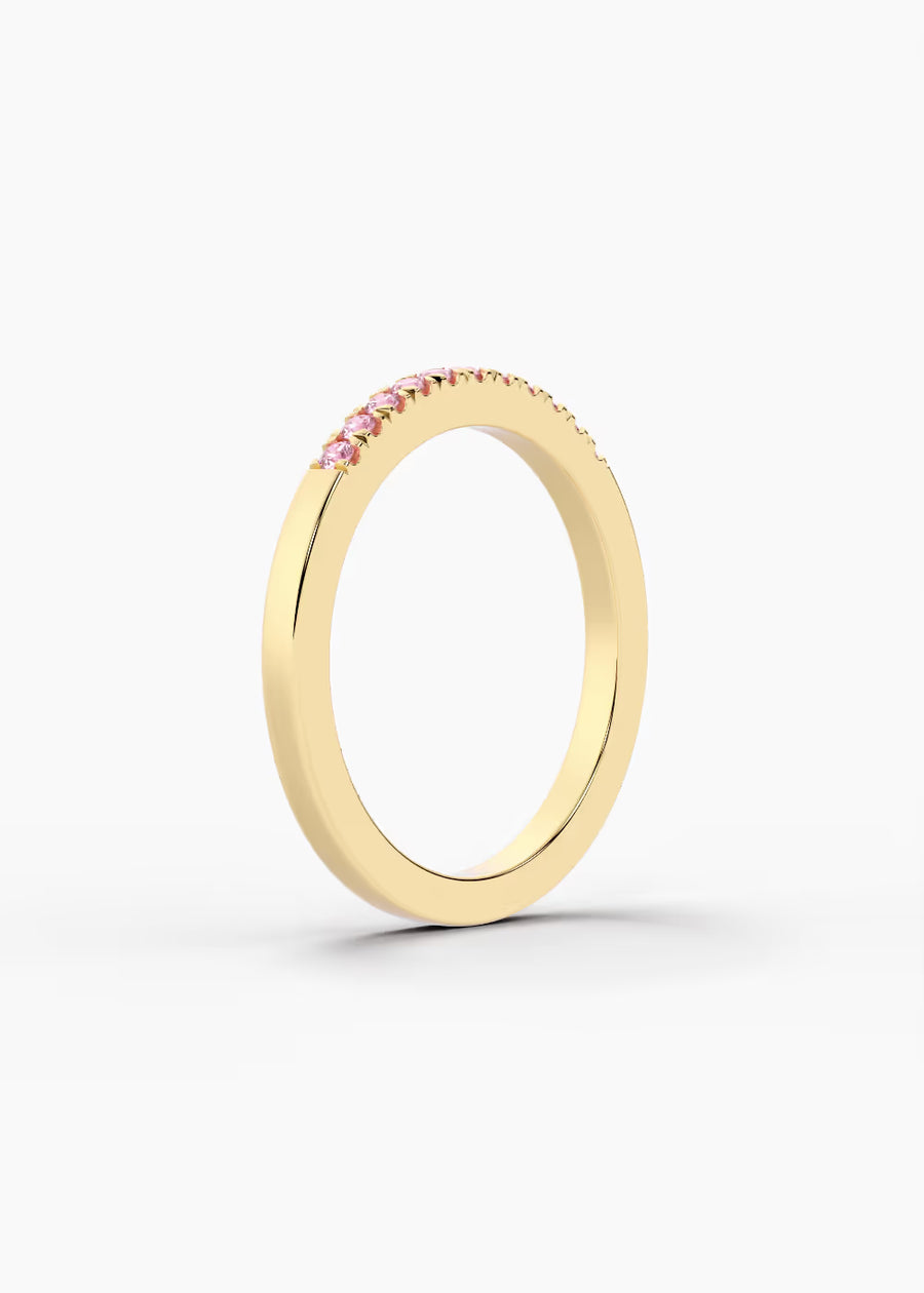YG: Pink Tourmaline: 14k yellow gold Pink Tourmaline stackable birthstone ring (view 2)