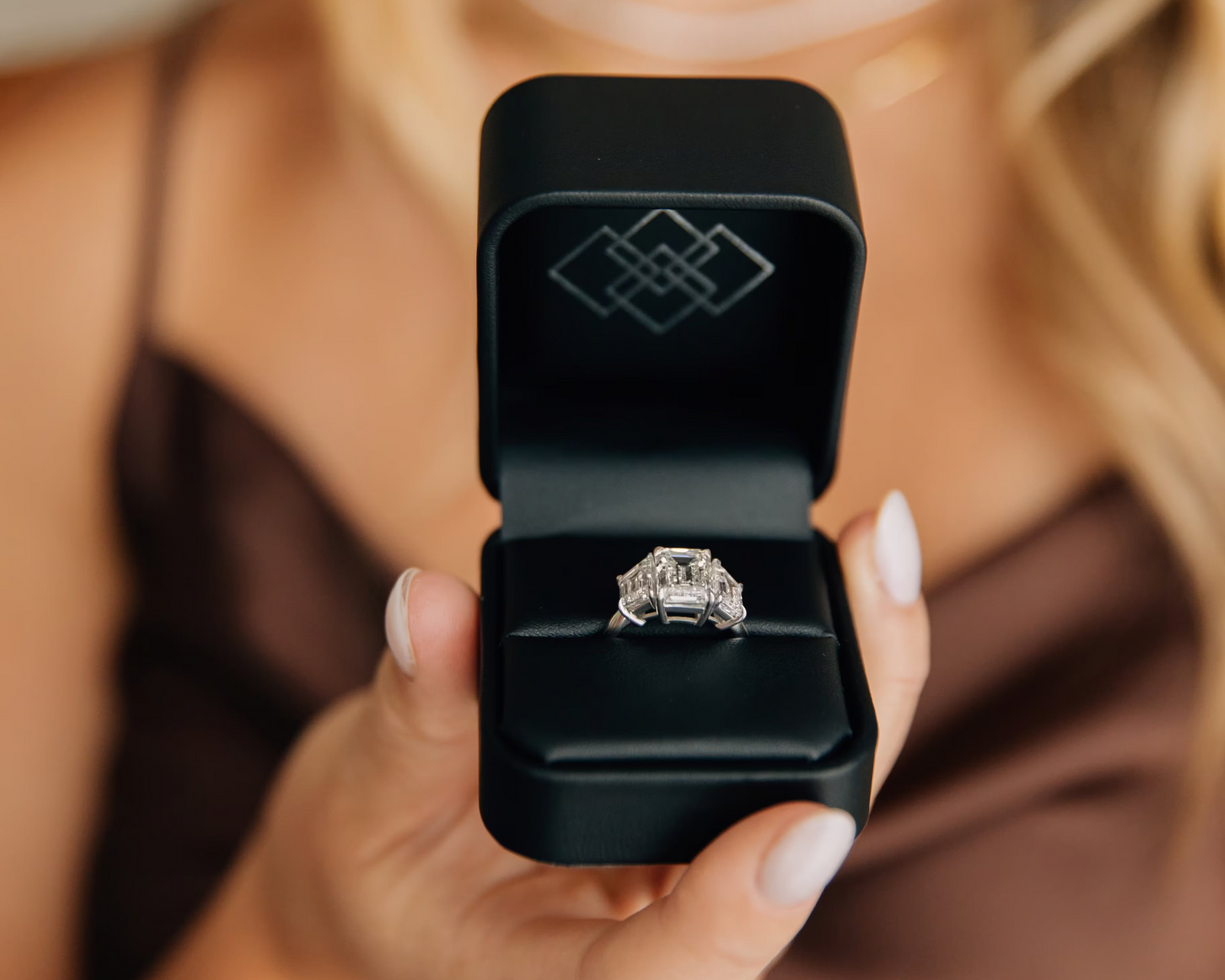 SHANNON the axis three stone emerald cut custom engagement ring