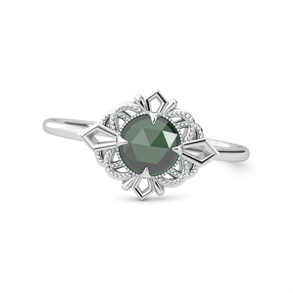 Art Deco Green Tourmaline Engagement Ring in 14K White Gold