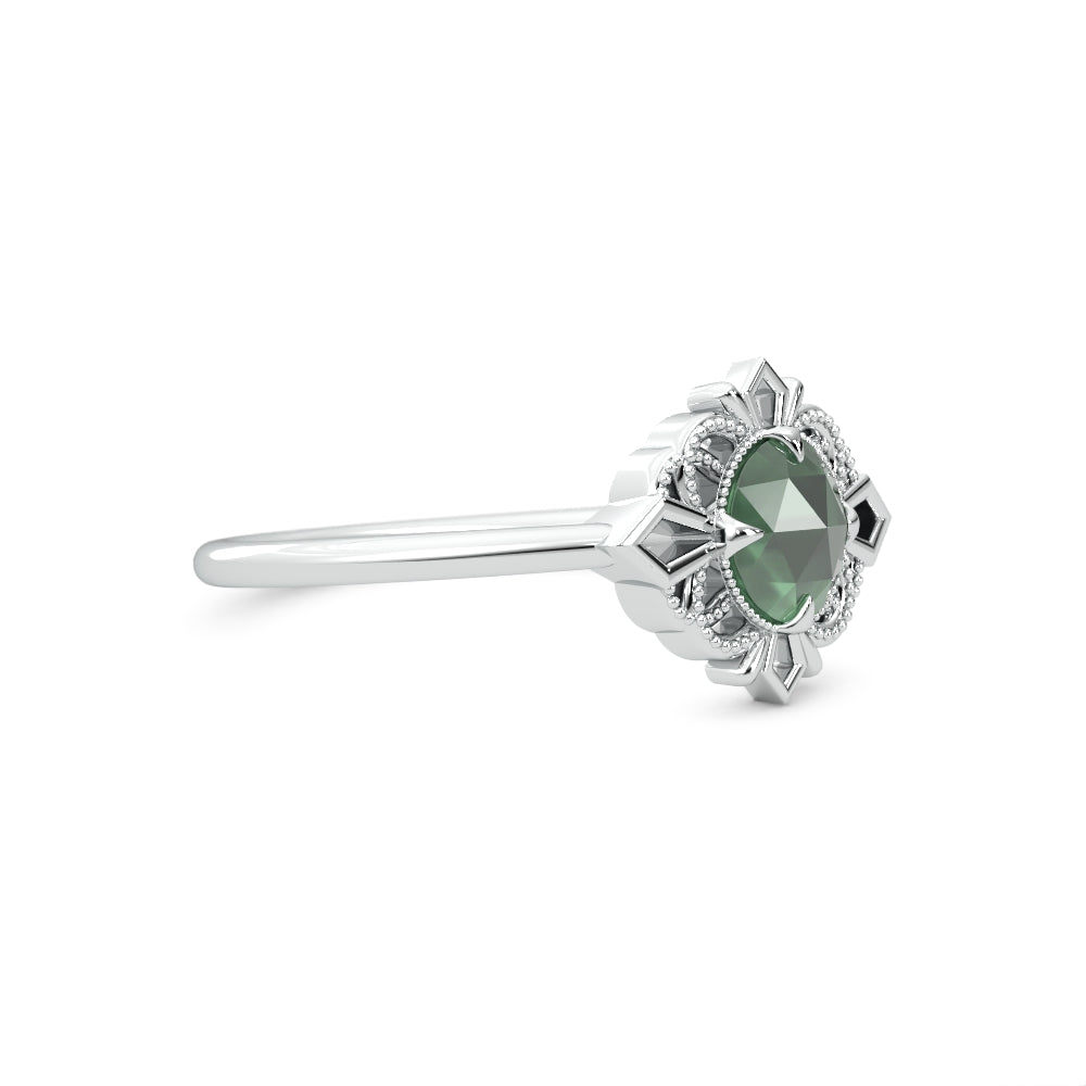 Art Deco Green Tourmaline Engagement Ring in 14K White Gold
