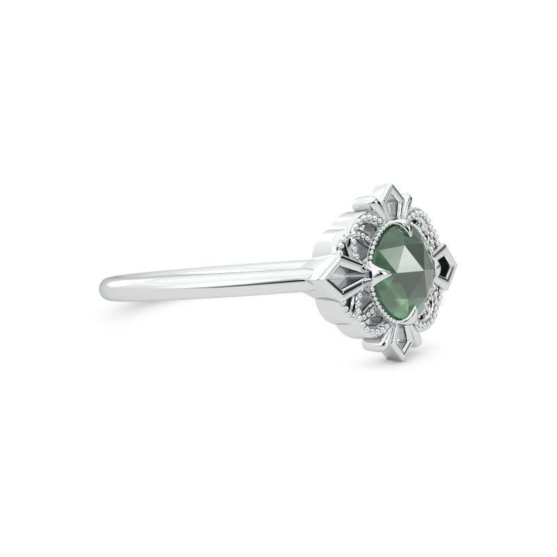 Art Deco Green Tourmaline Engagement Ring in 14K White Gold
