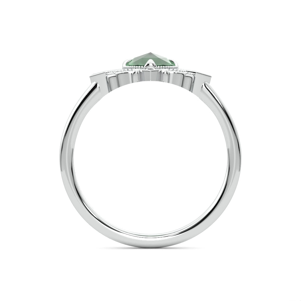 Art Deco Green Tourmaline Engagement Ring in 14K White Gold