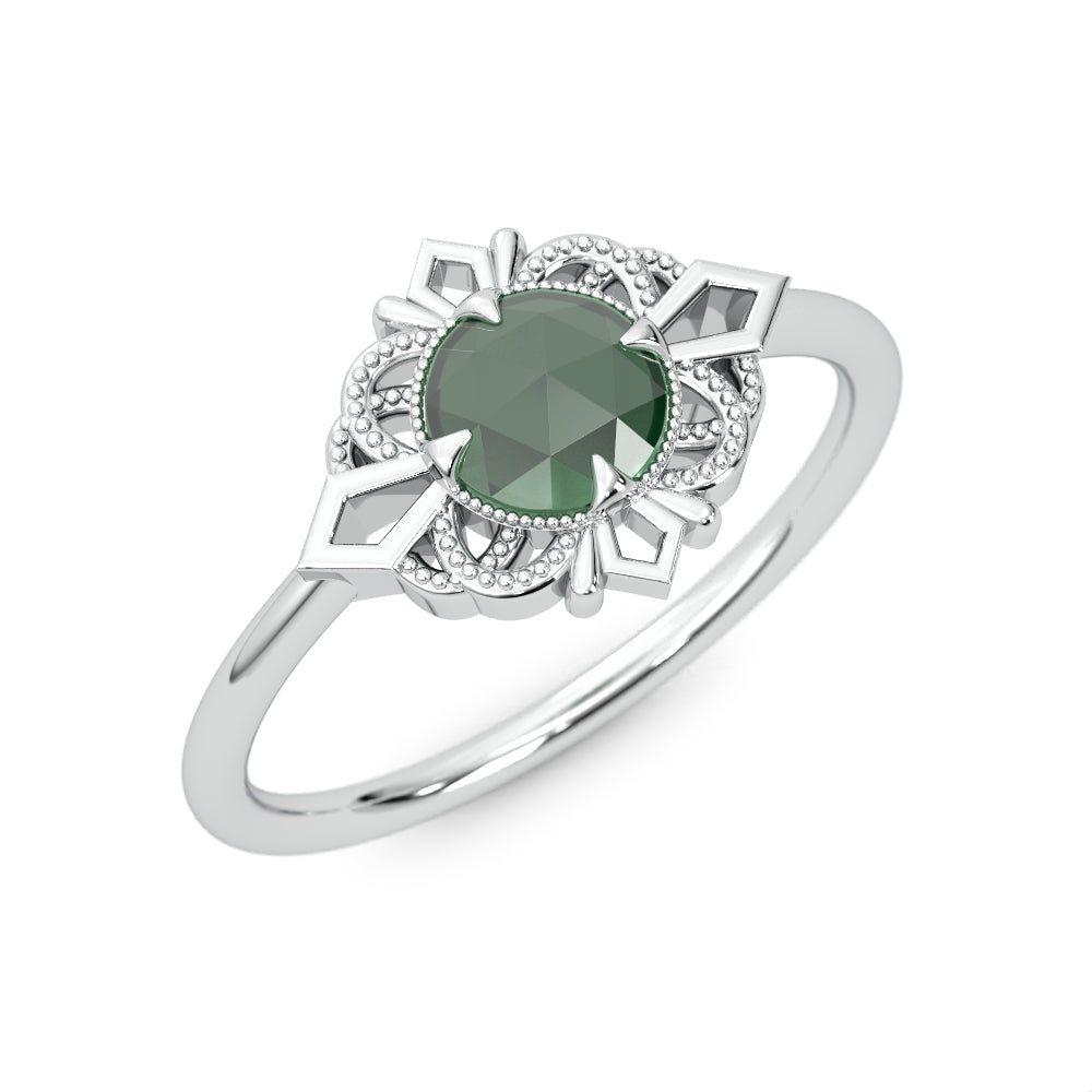 Art Deco Green Tourmaline Engagement Ring in 14K White Gold