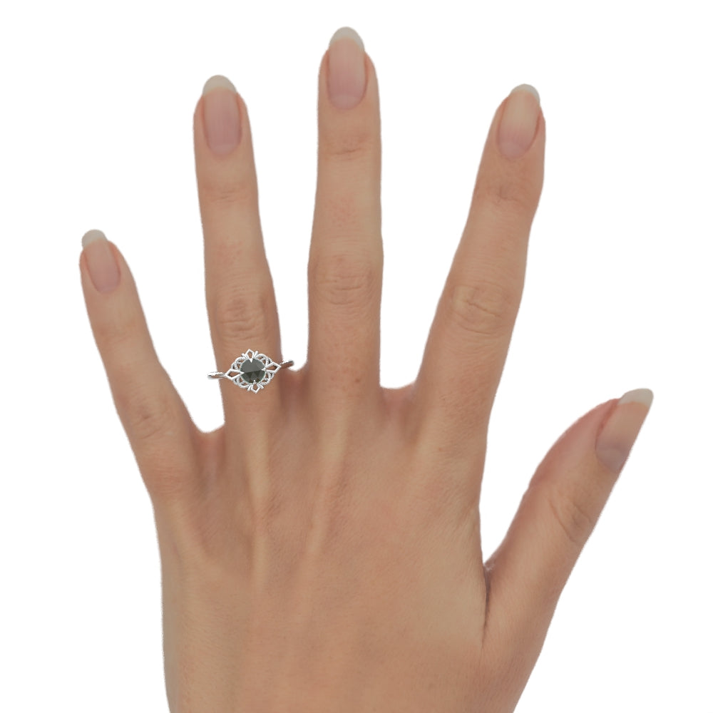 Art Deco Green Tourmaline Engagement Ring in 14K White Gold